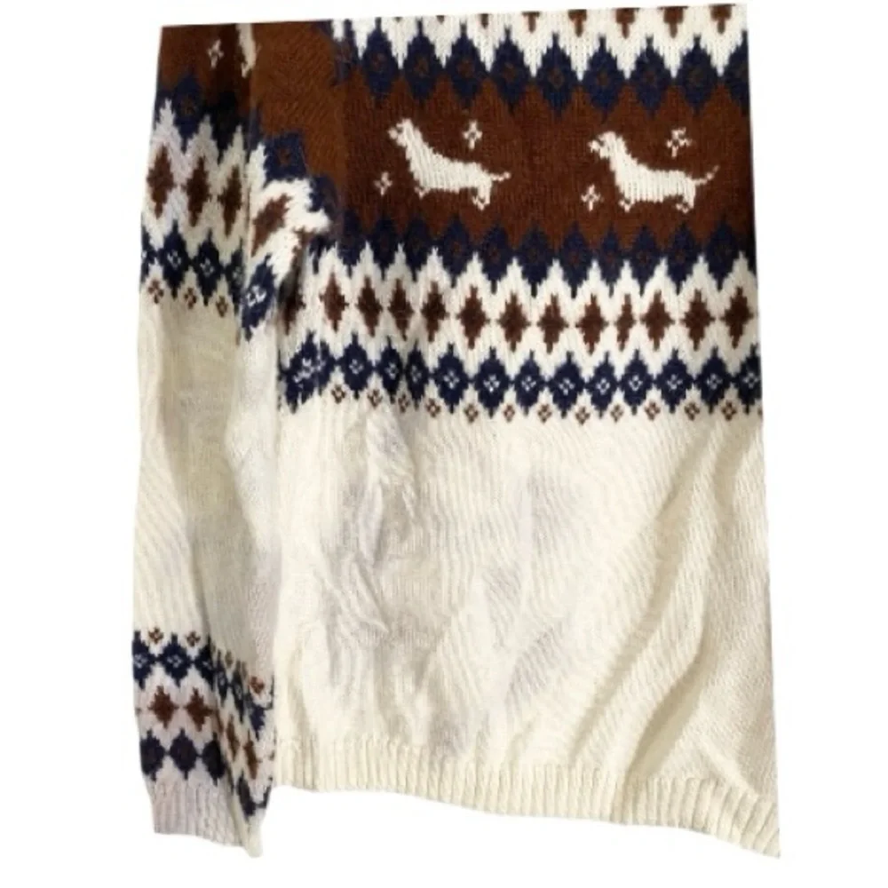Rachel Antonoff Hot Dog Sweater Cream Fair Isle Pullover Alpaca Wool Medium - Picture 9 of 11